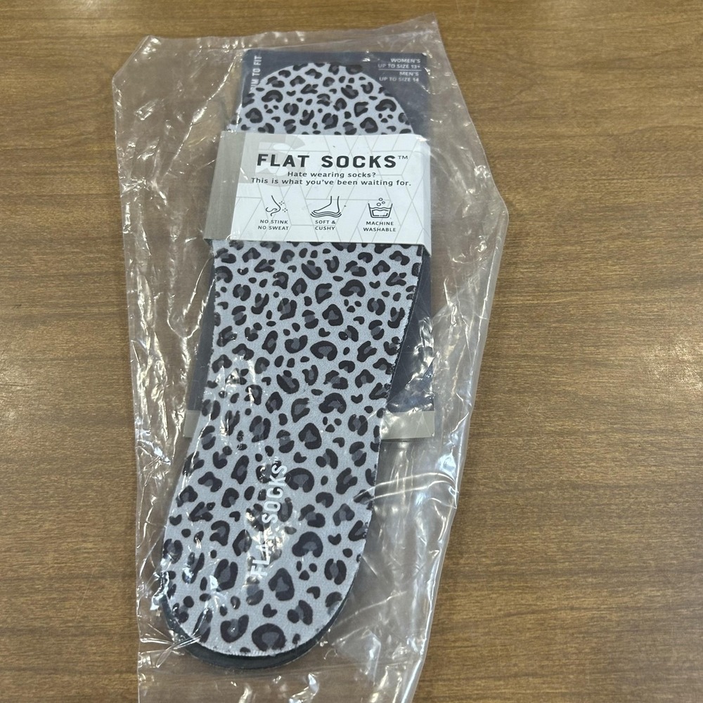 Flat Socks No‎ Show Socks Womens One Size Gray Leopard Cushioned Inserts